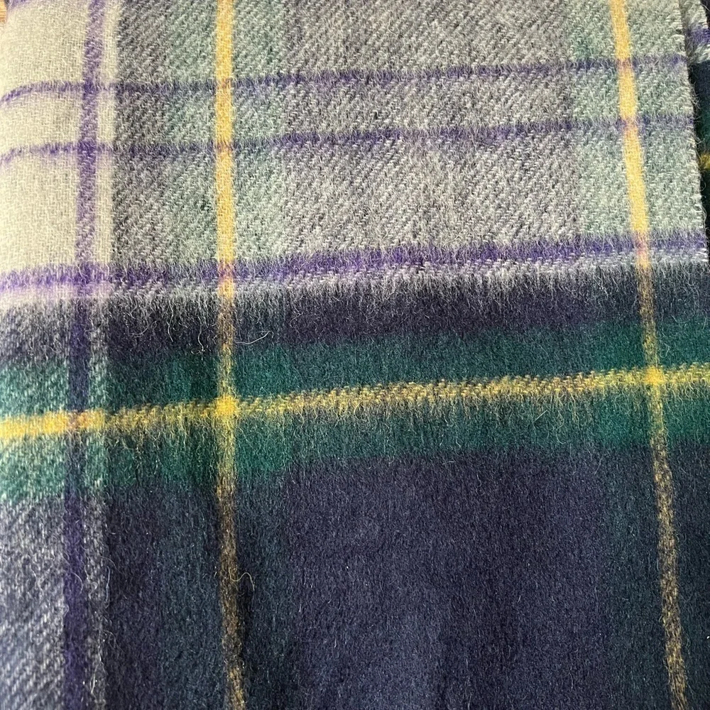 J.CREW green purple & white plaid wool blend blanket scarf